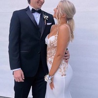 V-Neck Spaghetti Straps Appliques Mermaid White Prom Dress,PD231286 - Thumbnail 3