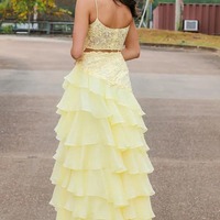 A-Line Spaghetti Straps Layered Yellow Prom Dress with Slit ,PD231288 - Thumbnail 1