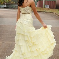 A-Line Spaghetti Straps Layered Yellow Prom Dress with Slit ,PD231288 - Thumbnail 2