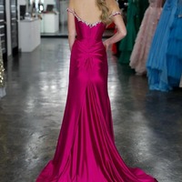 Sparkly Mermaid Off the Shoulder Corset Fuchsia Long Prom Dress,PD231292 - Thumbnail 1