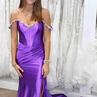 Sparkly Mermaid Off the Shoulder Corset Fuchsia Long Prom Dress,PD231292 - Thumbnail 2