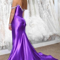 Sparkly Mermaid Off the Shoulder Corset Fuchsia Long Prom Dress,PD231292 - Thumbnail 3