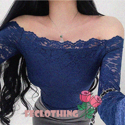 One-shoulder lace elastic slim fit top t-shirt - Thumbnail 2