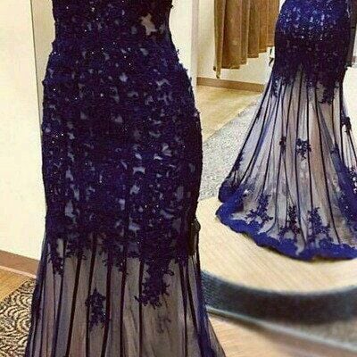 Purple sheath lace appliques prom dress formal evening dresses