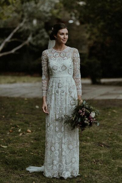 Boho A-line Wedding Dress, Lace Long Bridal Dress Wedding Gown