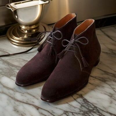 Handmade men's coco brown suede chukka lace up dress boot stylish chukka boot - Thumbnail 3