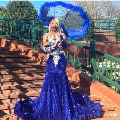 Royal blue sheath sequins lace prom dress formal dress evening gowns - Thumbnail 4