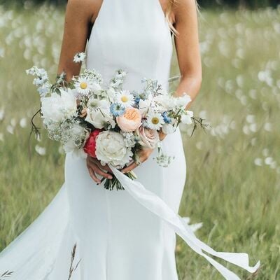 A-line simple wedding dress, satin bridal dress wedding gown