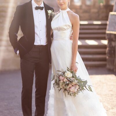 A-line simple wedding dress, satin bridal dress wedding gown