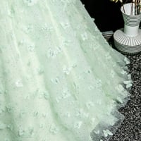 Green Tulle Floor Length Prom Dress, Short Sleeve Butterfly Evening Party Dress - Thumbnail 5