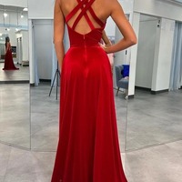 Velvet Prom Gown V Neck Straps Dark Red Prom Dress With Split,PD231296 - Thumbnail 1