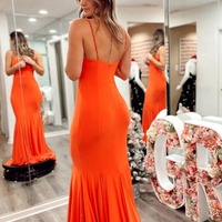 Spandex Orange Mermaid Prom Dress Strap Formal Dress,PD231298 - Thumbnail 1