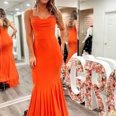 Spandex orange mermaid prom dress strap formal dress,pd231298