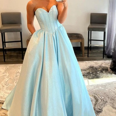 A-line blue sweetheart strapless long prom dress formal gown,pd231306