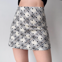 Retro plaid polka dot A-line skirt for women high waist hip SHORT skirt - Thumbnail 1