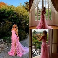 Elegant Pink Handmade Flowers Prom Dress Formal Dress Evening Gowns - Thumbnail 1