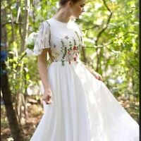 Modest Wedding Dress, Embroidery Chiffon Bridal Dress Wedding Gown - Thumbnail 1