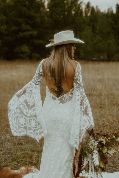 Boho Wedding Dress, Lace Bridal Dress Wedding Gown