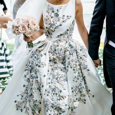 Floral wedding dress, satin bridal dress wedding gown