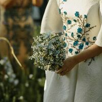 Elegant Wedding Dress, Blue Flowers Embroidery Bridal Dress Wedding Gown - Thumbnail 1
