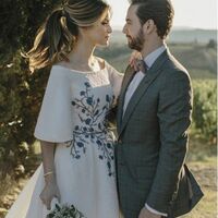 Elegant Wedding Dress, Blue Flowers Embroidery Bridal Dress Wedding Gown - Thumbnail 2