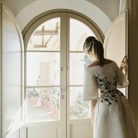 Elegant Wedding Dress, Blue Flowers Embroidery Bridal Dress Wedding Gown - Thumbnail 3