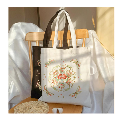 Round flower embroidery New Chinese style embroidered canvas bag crossbody handbag eco-friendly bag