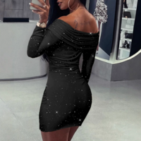 Elastic Force One Shoulder Tight Fitting Long Sleeves Wrap The Buttocks Dress - Thumbnail 2