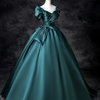Green Satin Long Prom Dress, Elegant Off the Shoulder Evening Party Dress - Thumbnail 2