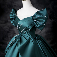 Green Satin Long Prom Dress, Elegant Off the Shoulder Evening Party Dress - Thumbnail 5
