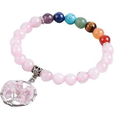 Seven chakra natural stone crystal beaded bracelet – women's healing energy bracelet with copper accents