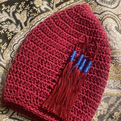 Red keepah (handmade) w/ fringes