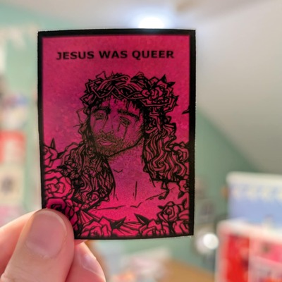 Vinyl holographic queer jesus sticker - Thumbnail 5