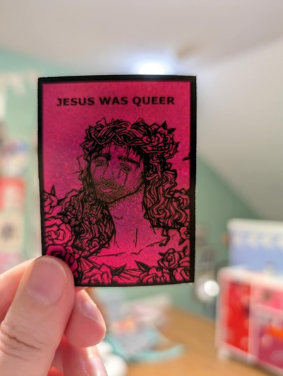 vinyl holographic queer jesus sticker