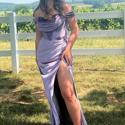 Mermaid purple prom dress off the shoulder velvet corset evening dress with slit,pd231319