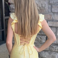 Mermaid Yellow Prom Dress Corset Asymmetrical Evening Dress with Ruffles,PD231322 - Thumbnail 1