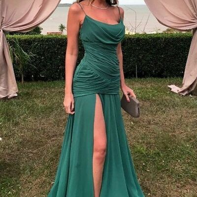Elegant green sheath side slit prom dress evening formal gowns - Thumbnail 5