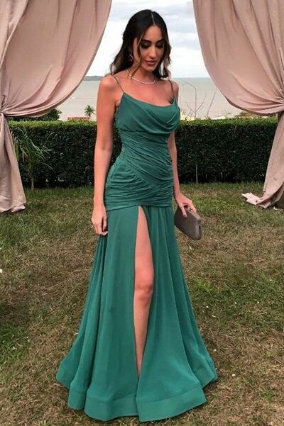 Elegant Green Sheath Side Slit Prom Dress Evening Formal Gowns