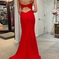 Spaghetti Straps Red Prom Dress Long Mermaid Evening Dress with Split Front,PD231323 - Thumbnail 1