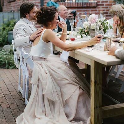 Modest pink/champagne wedding dress, tulle bridal dress wedding gown