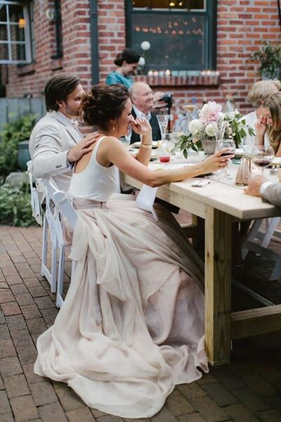 Modest Pink/Champagne Wedding Dress, Tulle Bridal Dress Wedding Gown