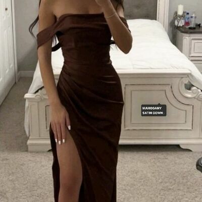 Elegant purple off the shoulder side slit prom dress evening formal gowns - Thumbnail 1
