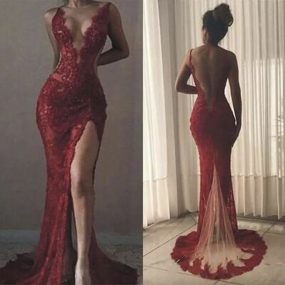 Sexy red sheath lace prom dress formal dress evening gowns - Thumbnail 3
