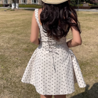 Flocked Square Neck Polka Dot Strapless Tutu Miniskirt Dress - Thumbnail 2