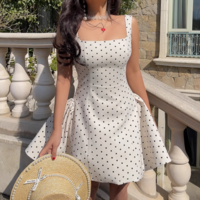 Flocked Square Neck Polka Dot Strapless Tutu Miniskirt Dress - Thumbnail 1