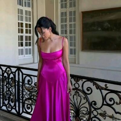 Simple hot pink fuchsia prom dress evening formal gowns - Thumbnail 4