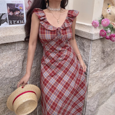 Sweet style ruffled suspender dress