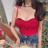 Vintage Print Shoulder Tie High Waist Camisole - Thumbnail 4