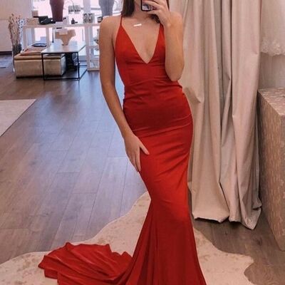 Sexy red sheath v neck prom dress formal dress evening gowns - Thumbnail 4