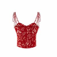 Retro holiday style hot girl sexy slim floral strappy camisole - Thumbnail 2